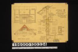 Details -- elevation and plan of living r'm mantel\, typical section through wall with portions of elevation outside and elevation inside\, section of sash that swings in : 8.