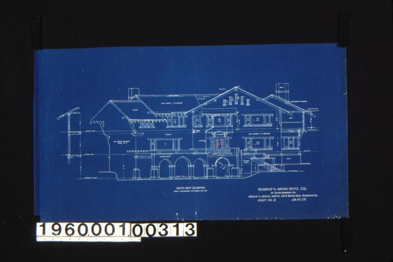 Southwest elevation with section through wall : Sheet no. 5.