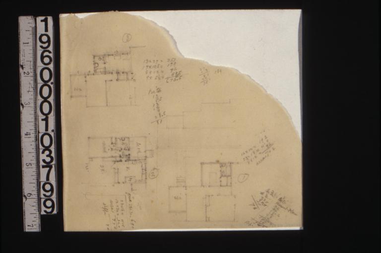 Sketches of partial floor plans labelled 1\,2\,3.