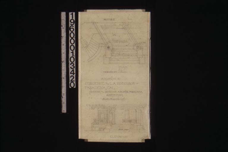 Plan and elevation of addition to entrance : Sheet no. 1\,