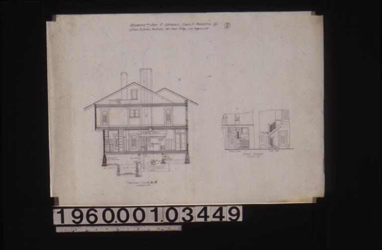Section through house on line A-B; stair details -- south view\, west view : No. 9.