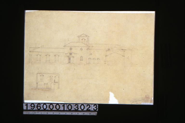 Elevation of house\, sketch of elevation of arches