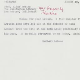 Telegram: 1962 August 10