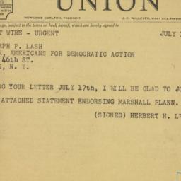 Telegram: 1947 July 19