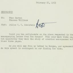 Memorandum: 1952 February 25