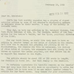 Letter: 1952 February 19