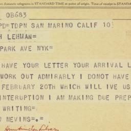Telegram: 1958 November 11