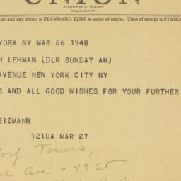 Telegram: 1948 March 26