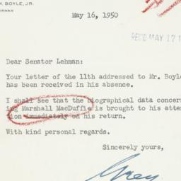 Letter: 1950 May 16