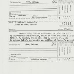 Memorandum: 1943 March 8