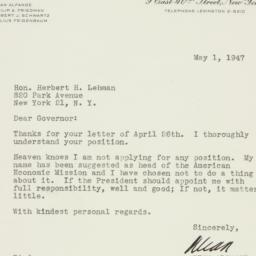 Letter: 1947 May 1