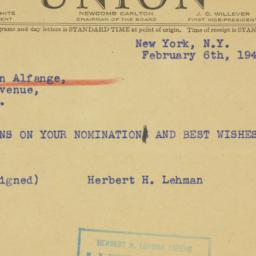 Telegram: 1941 February 6