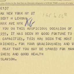 Telegram: 1963 March 27