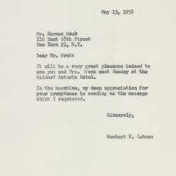 Letter: 1958 May 13