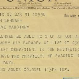 Telegram: 1941 March 31