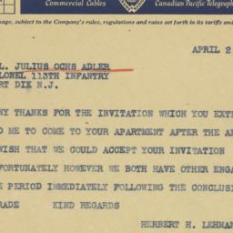 Telegram: 1941 April 2