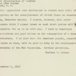 Telegram: 1947 December 1