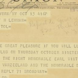 Telegram: 1939 October 13