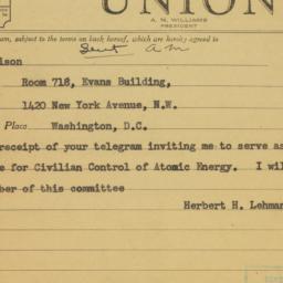 Telegram: 1946 March 25