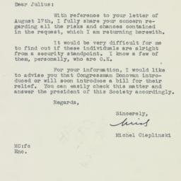 Letter: 1951 August 22