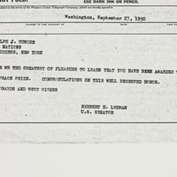 Telegram: 1950 September 23