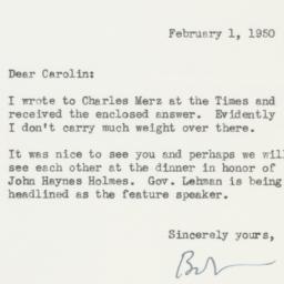 Letter: 1950 February 1