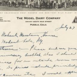 Model Dairy Company. Letter