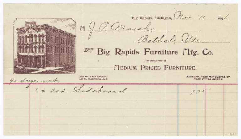 Big Rapids Furniture Manufacturing Co.. Bill - Recto