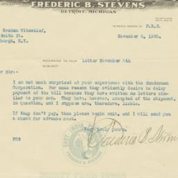 Frederic B. Stevens. Letter