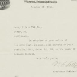Warren National Bank. Letter