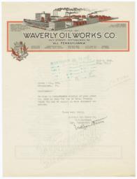 Waverly Oil Works Co.. Letter - Recto