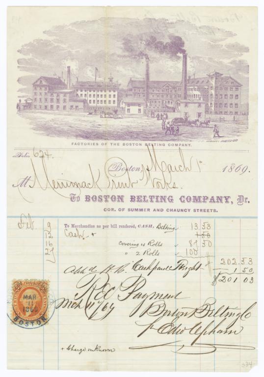 Boston Belting Company. Bill - Recto