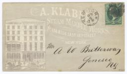 A. Klaber Steam Marble Works. Envelope - Recto