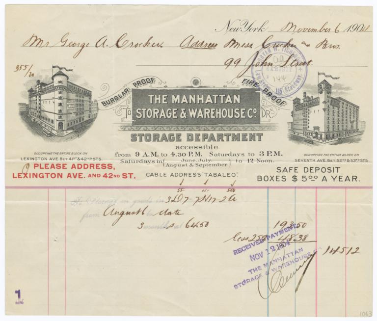 Manhattan Storage and Warehouse Co.. Bill - Recto