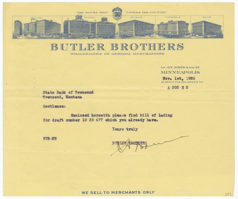 Butler Brothers. Letter - Recto
