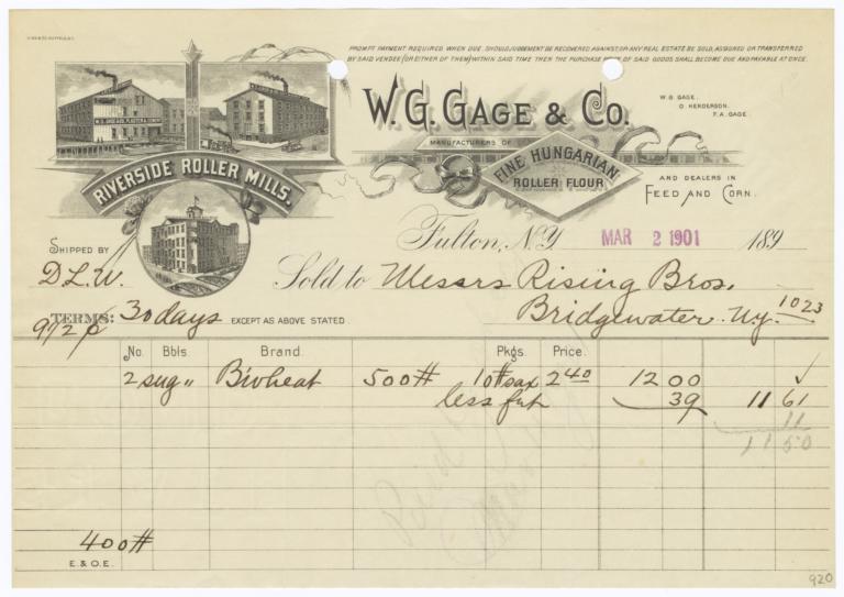 W. G. Gage & Co.. Bill - Recto
