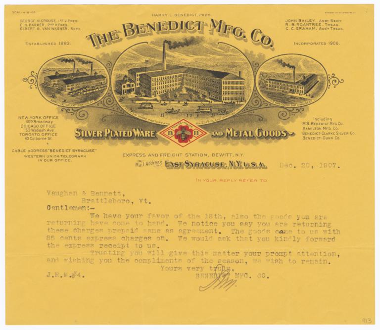 Benedict Mfg. Co.. Bill - Recto