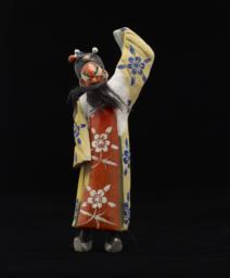 Male Peking Opera Figurine With Long Beard In Yellow And Orange