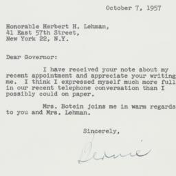 Letter: 1957 October 7