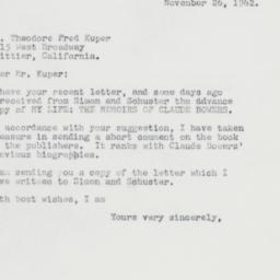 Letter: 1962 November 26