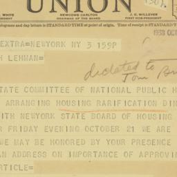 Telegram: 1938 October 3