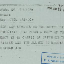 Telegram: 1951 June 13