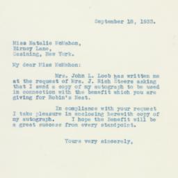 Letter: 1933 September 18