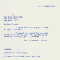 Letter: 1939 April 10