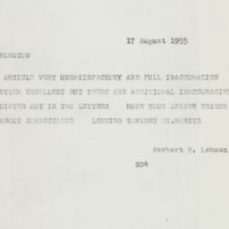 Telegram: 1955 August 17
