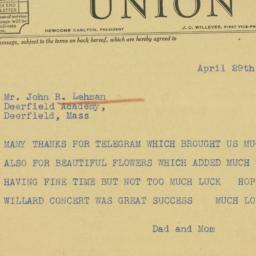 Telegram: 1938 April 29