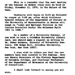 Announcements, 1970-10-30. ...