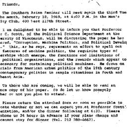 Announcements, 1969-01-30. ...