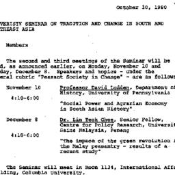 Announcements, 1980-10-30. ...