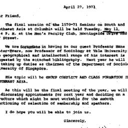 Announcements, 1971-04-27. ...